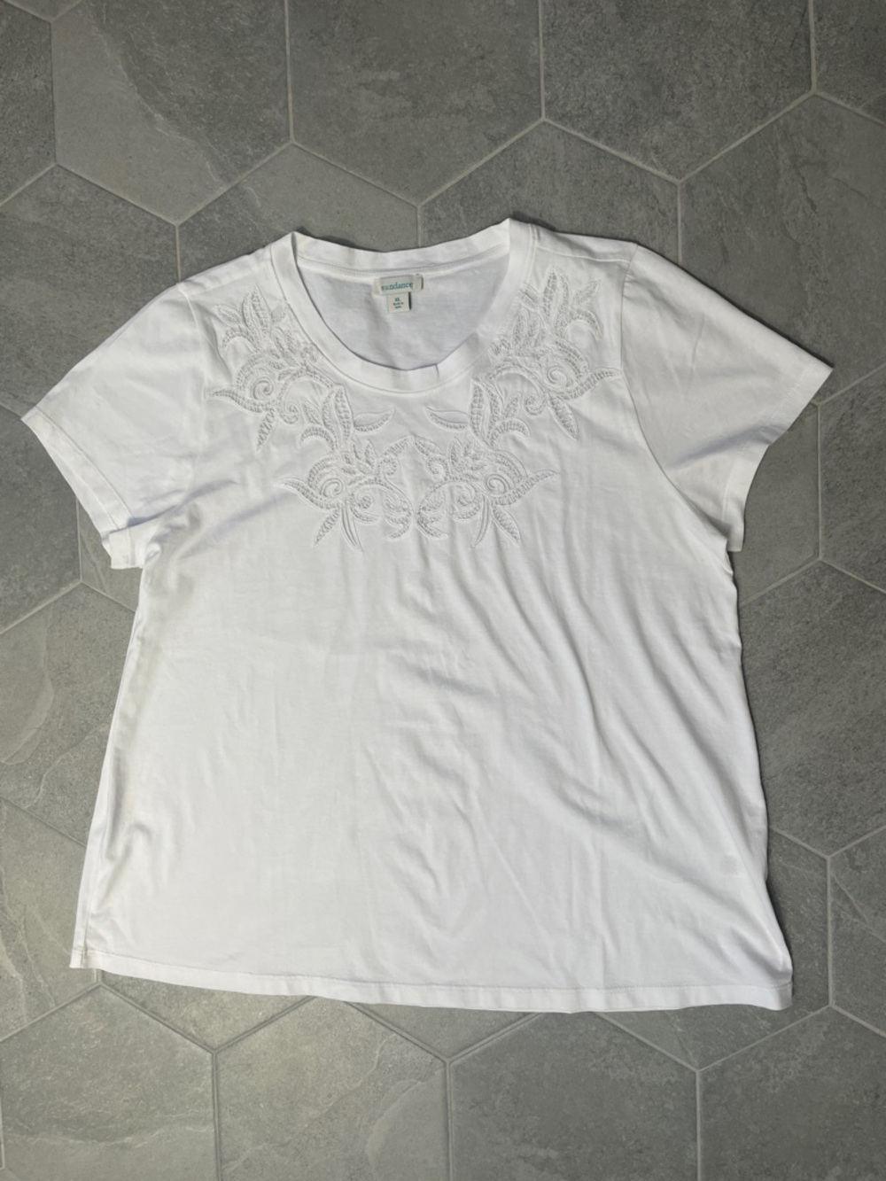 Sundance Embroidered Crewneck Tee – Women’s XL – White Boho Top